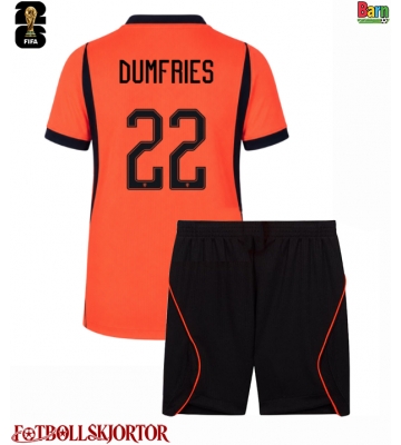 Nederländerna Denzel Dumfries #22 Hemmakläder Barn VM 2026 Kortärmad (+ Korta byxor)